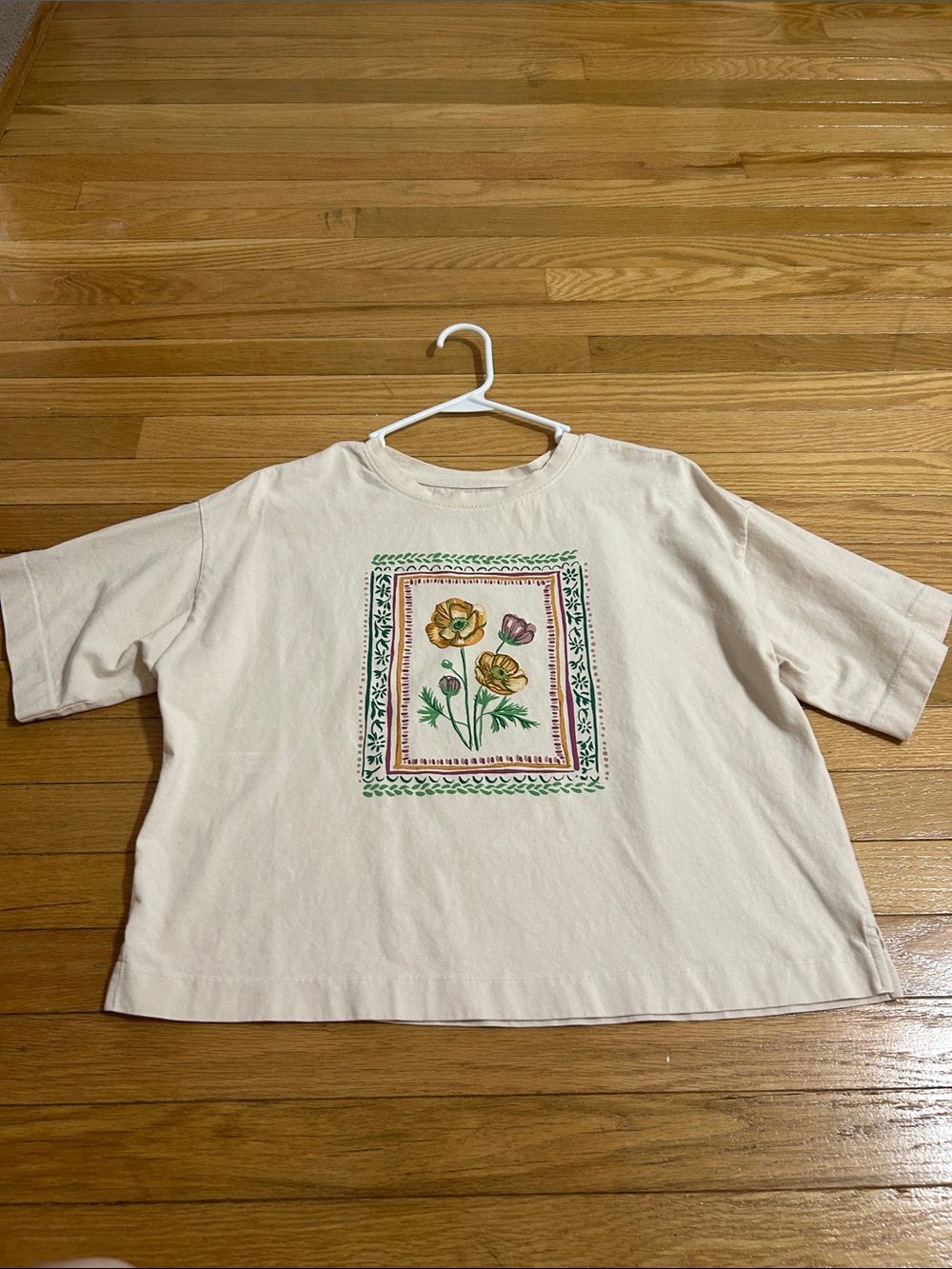 LOFT Cream Tee with Yellow & Pink Floral Print